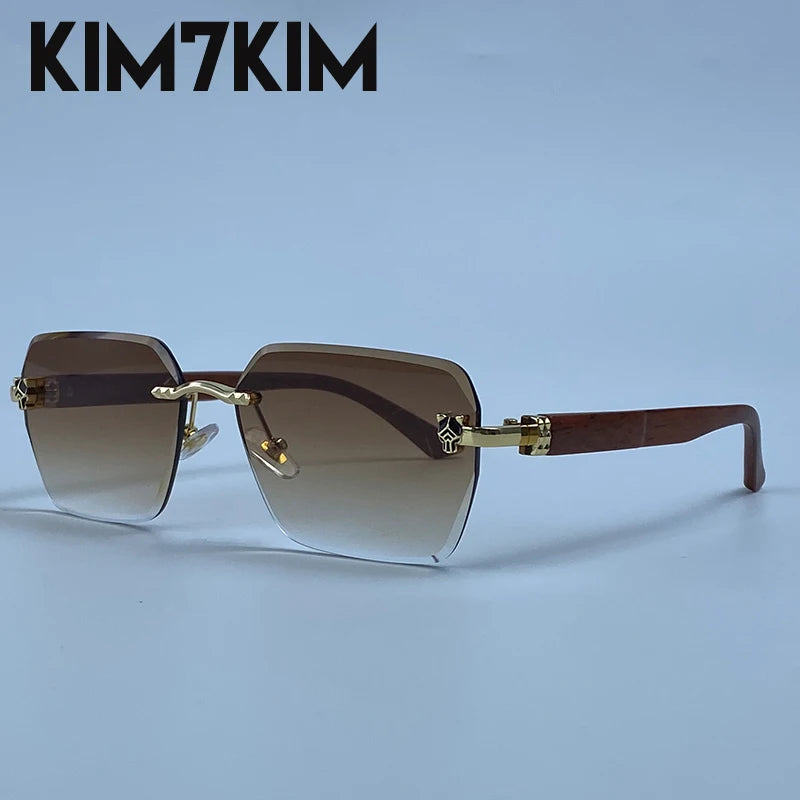 Square Rimless Photochromic Sunglasses Men Vintage Sun Glasses 2026 Luxury Designer Shades Male Cut Lenses Frameless Eyewear