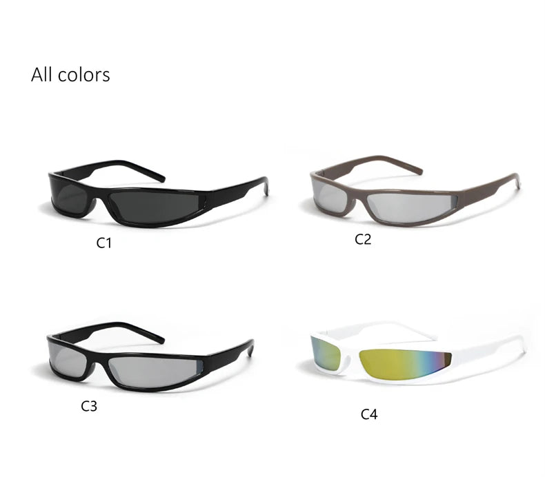 Y2k Futuristic Sunglasses Women Men Vintage Small Rectangle Frame Wrap Around Sun Glasses Punk Cool Mirror Eyewear Sports Shades