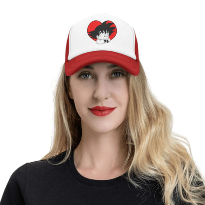 Dragon Ball DBZ Goku Mesh Baseball Cap Adult Vintage Trucker Cap Red Heart Hats Adjustable Polyester Dad Hat Spring Trucker Caps