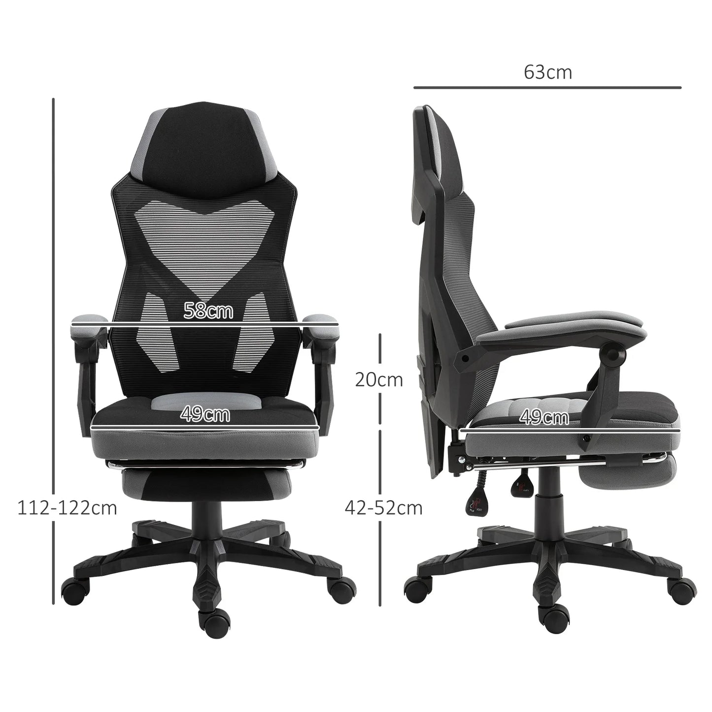Office chair, gaming armchair, height adjustable, backrest, swivel, casters, footrest, mesh gaming chair, multi-purpose chair
