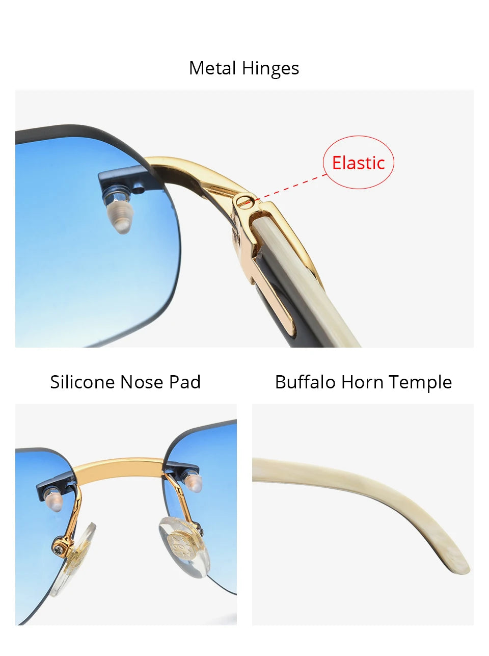 HEPIDEM Buffalo Horn Glasses Men Famous Brand Design Rimless Sunglasses Women Luxury Eyewear Horn-Rim Frameless Buffs Eyeglasses