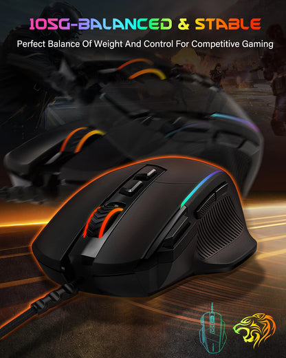 E-YOOSO X49 Wired Gaming Mouse 12400 DPI Adjustable, RGB Backlit, 8 Programmable Buttons, Ergonomic Gamer Mouse for PC Laptop
