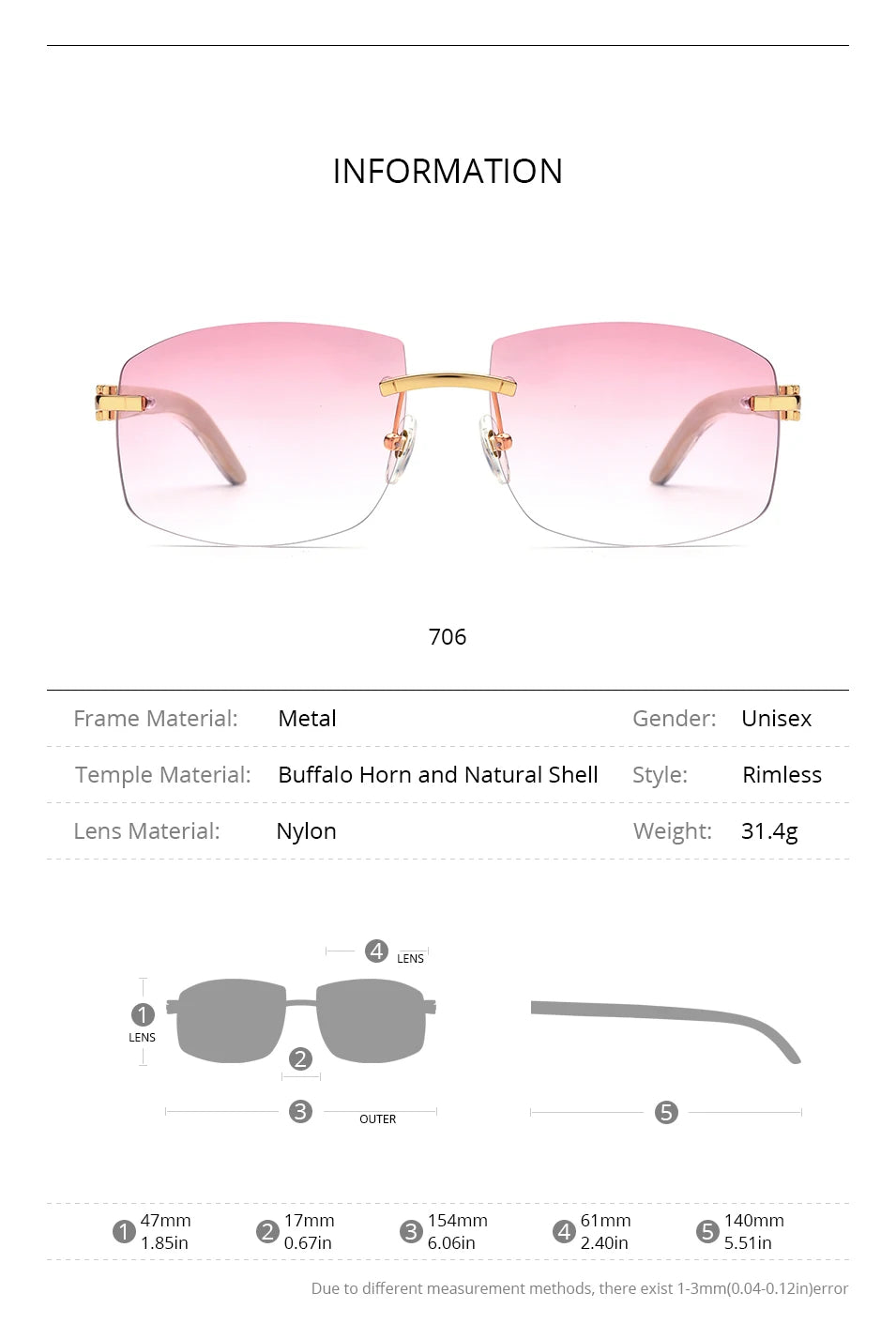 HEPIDEM Buffalo Horn Glasses Men Famous Brand Design Rimless Sunglasses Women Luxury Eyewear Horn-Rim Frameless Buffs Eyeglasses