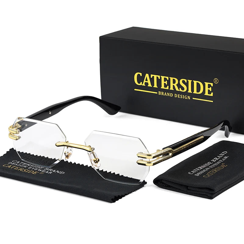 CATERSIDE Retro Rimless Sunglasses Men Polygonal Metal Frame High Quality Women Sun Glasses Outdoor Travel Gift Summer Style