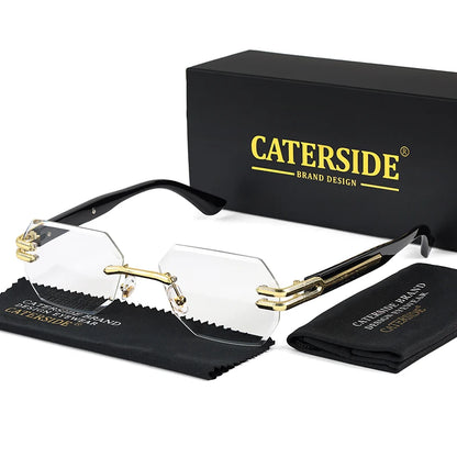 CATERSIDE Retro Rimless Sunglasses Men Polygonal Metal Frame High Quality Women Sun Glasses Outdoor Travel Gift Summer Style