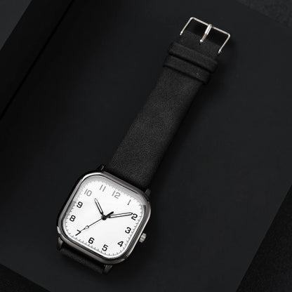 Fashion Square Arabic Men Business Watches Simple Leather Band Quartz Wristwatches Reloj Hombre（Without Box）