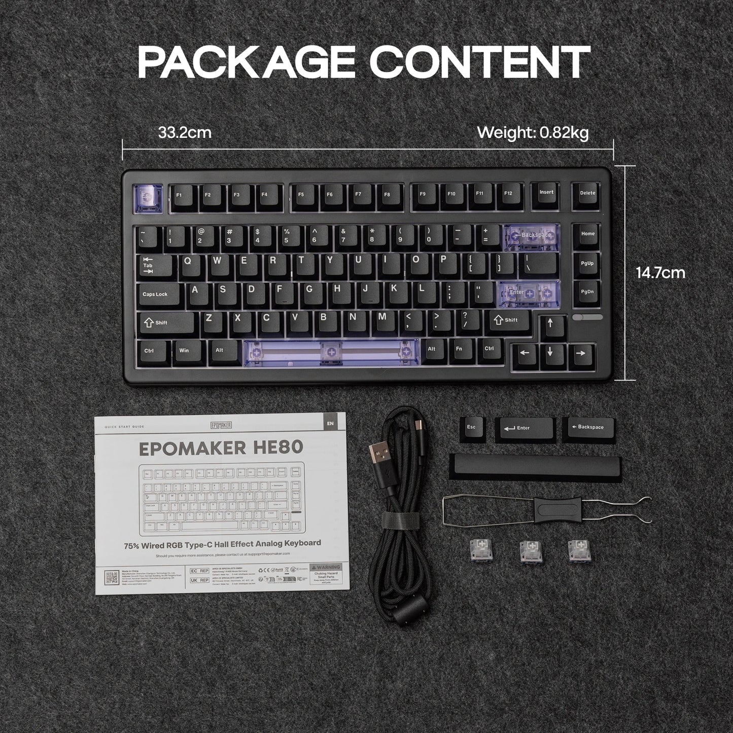 EPOMAKER HE80 75% Layout QWERTY US Tastiera meccanica magnetica cablata Hot-Swap Creamy Gasket con effetto Hall, DKS SOCD per PC/Mac
