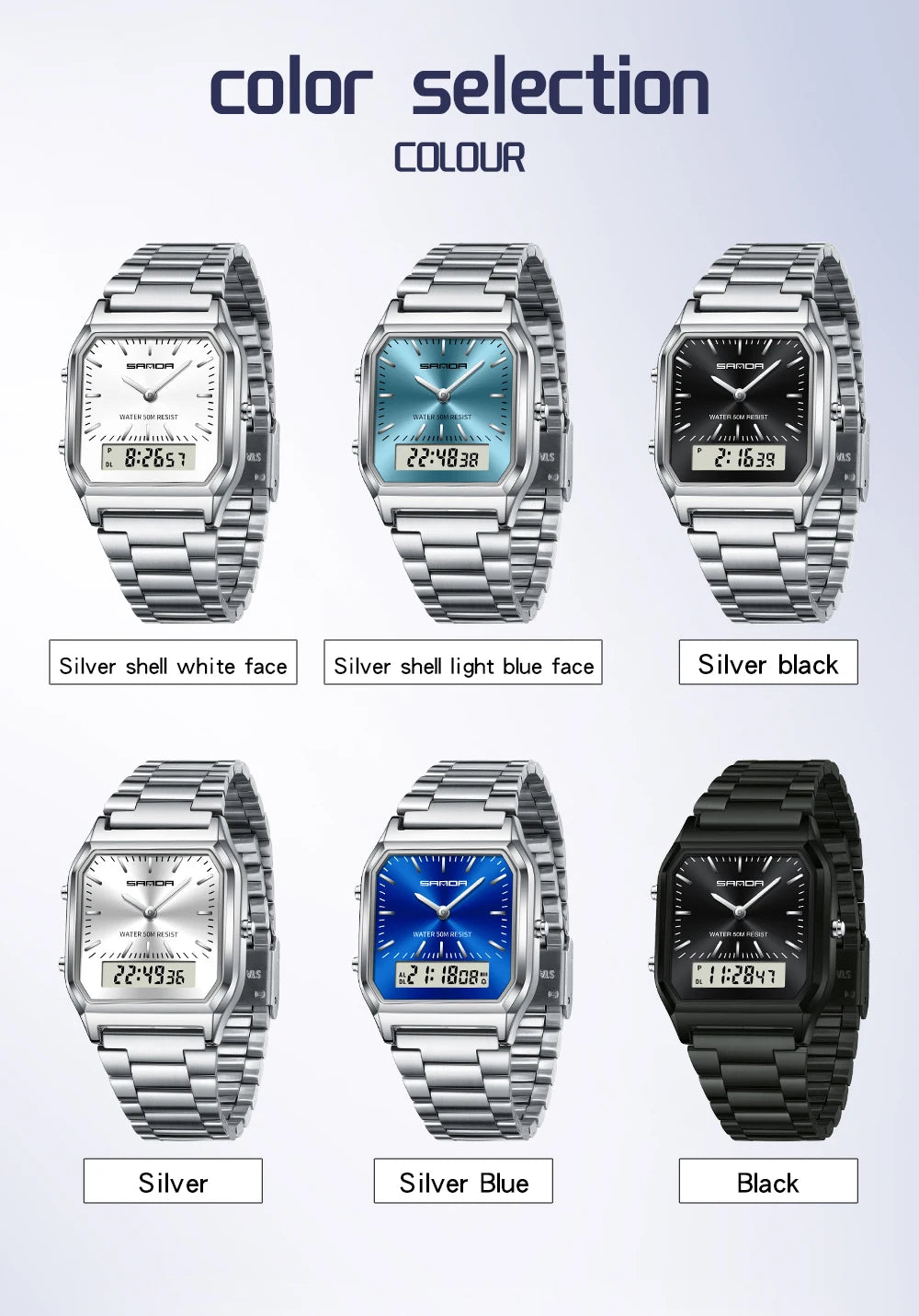 SANDA 747 Men’s & Women’s Luxury Digital Sports Watch  Stainless Steel, LED Dual Display & Waterproof
