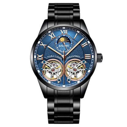AILANG Double Tourbillon Design Business Men Mechanical Watch Fashion Leather Moon Phase Automatic Watches for Mens Reloj Hombre