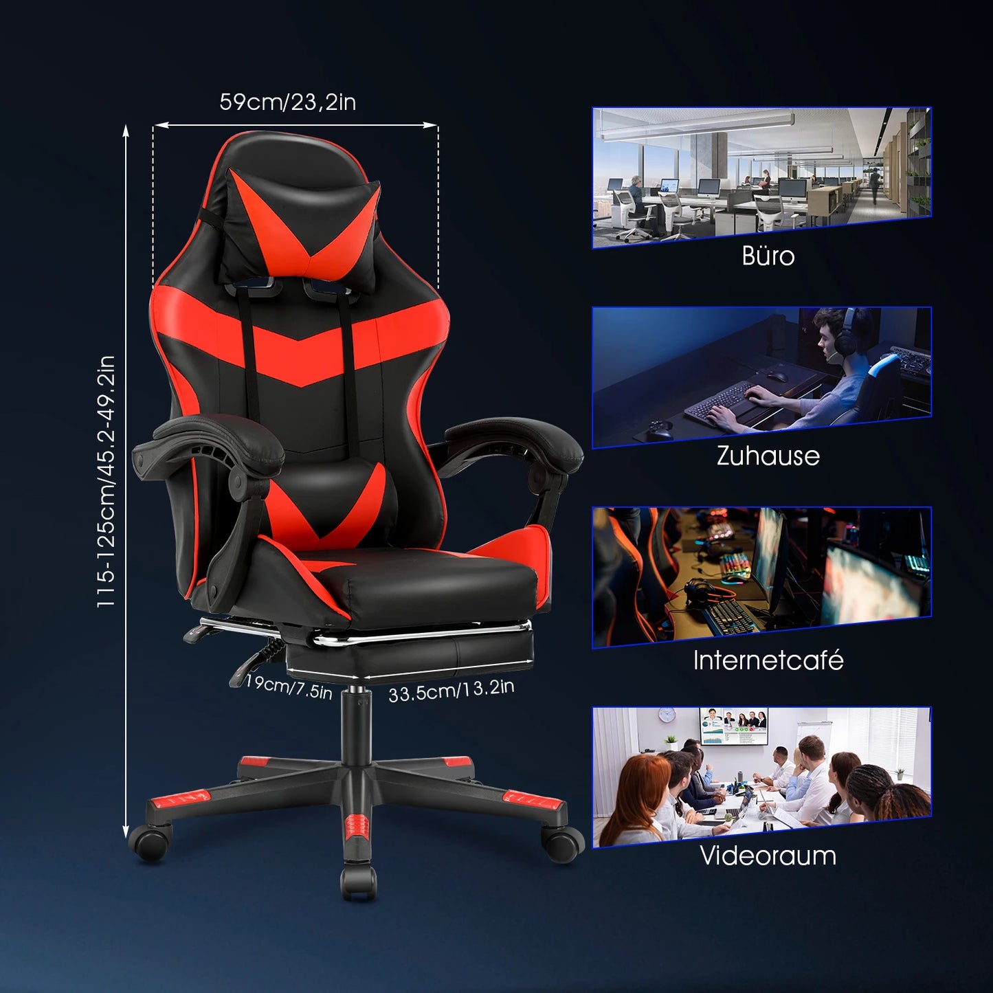 Gaming chair, office chair, desk chair, heavy-duty chair. Ergonomically designed with a cushioned seat and adjustable backrest.