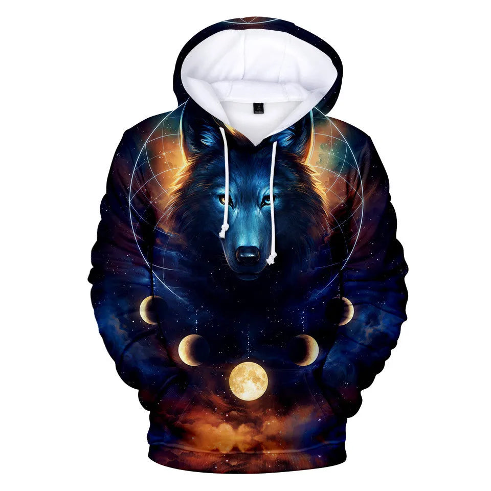 Cool Space Galaxy Wolf Hoodie Hoodies Men Bright Wolf Fashion Handsome Wolf Hoddies Spring Autumn Pullovers Sweatshirts Sweat