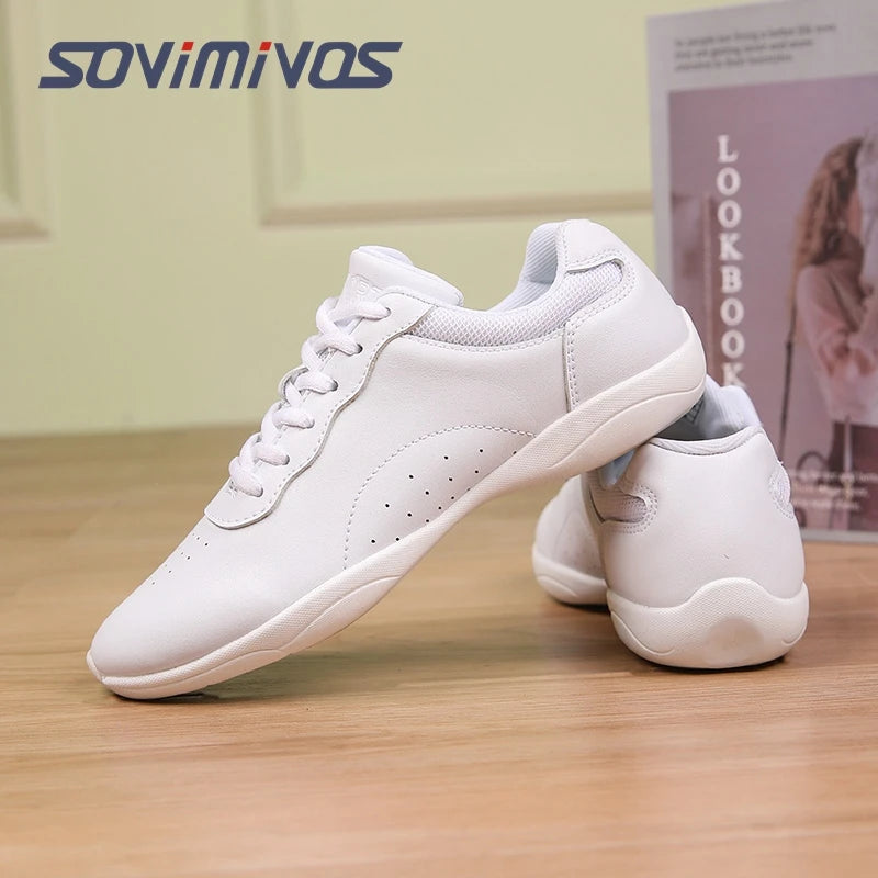Women Dance Shoes Lightweight Flat Athletic Shoes Competitive Aerobic Gymnastics Shoes Fitness Sports Shoes White Dance Sneakers