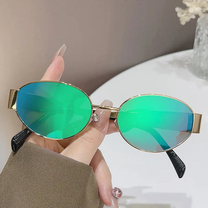 Sexy Small Oval Women's Sunglasses Trendy Luxury Design Metal Frame Shades UV400 Eyewear for Female Classic Vintage Sun Glasses
