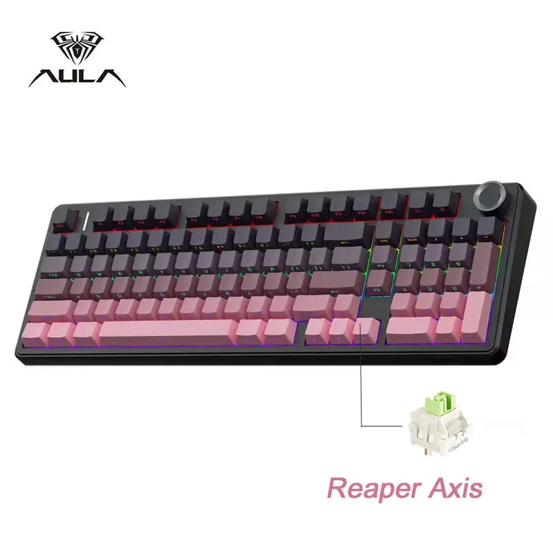 AULA F99 Pro E-Sports-Gaming-Tastatur, mechanisch, Tri-Mode, RGB, Hot-Swappable, 96 %, PBT, anpassbar, kabellos, mit Media-Knob