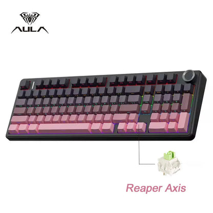 AULA F99 Pro E-Sports-Gaming-Tastatur, mechanisch, Tri-Mode, RGB, Hot-Swappable, 96 %, PBT, anpassbar, kabellos, mit Media-Knob