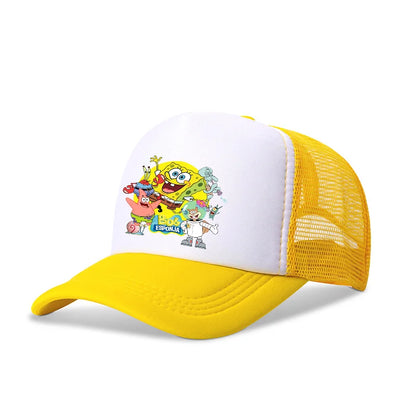 Cute SpongeBobs Baseball Cap Anime Round Role Kids Boy Girl Adult Sport Casual Sunshade Adjustable Movie Cartoon Peaked Mesh Hat