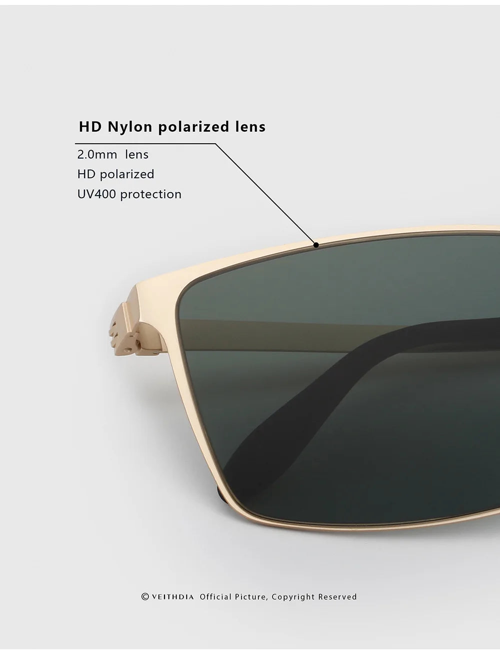 VEITHDIA Brand Fashion Sunglasses Stainless Steel High-definition Nylon Lens Polarized UV400 Eyeglasses For Men Women,  8212