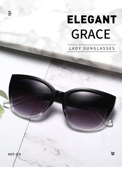 Retro Fashion Cat Eye Sunglasses Women Brand Sun Glasses Gradient Lens Simple Wide Leg Design Unisex Cateye Female Shades UV400