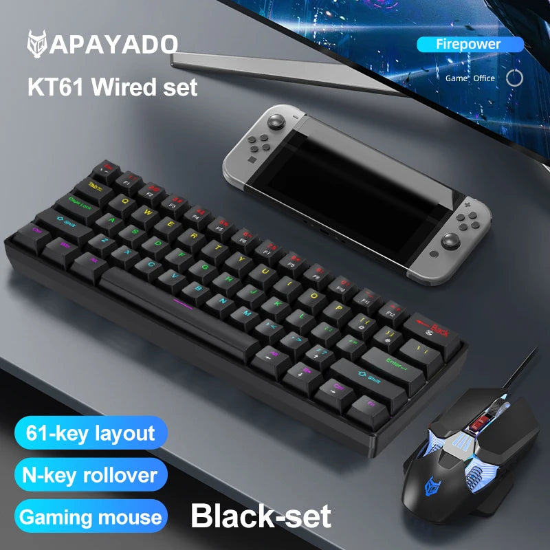 APAYADO K61 Mini Mechanical Keyboard,Wired,61 Keys,Phantom RGB, Black/White Red/Blue Mechanical Switch for Gaming,60% Portable
