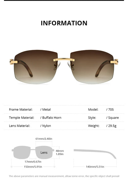 HEPIDEM Buffalo Horn Glasses Men Famous Brand Design Rimless Sunglasses Women Luxury Eyewear Horn-Rim Frameless Buffs Eyeglasses