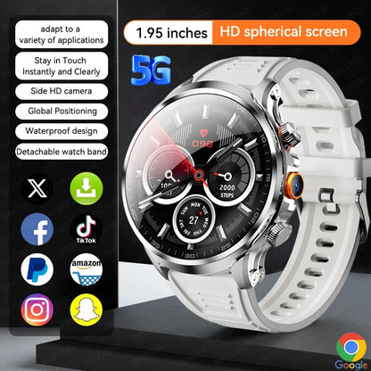 8GB+128GB RAM 5G/4G Smart Watch 1.95 inch AMOLED 1880mah Battery 500W Camera GPS WIFI Google APP Download Smartwatch Android 9.0