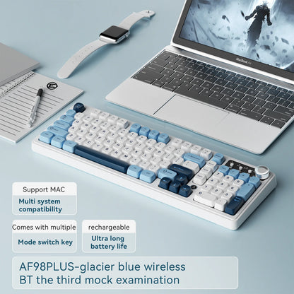 AJAZZ AF98 kabelgebundene/kabellose Tastatur mit mechanischem Tippgefühl, für das Büro, lange Akkulaufzeit, drei Modi, RGB-Mischbeleuchtung, ABS-Tastenkappen, ergonomisch