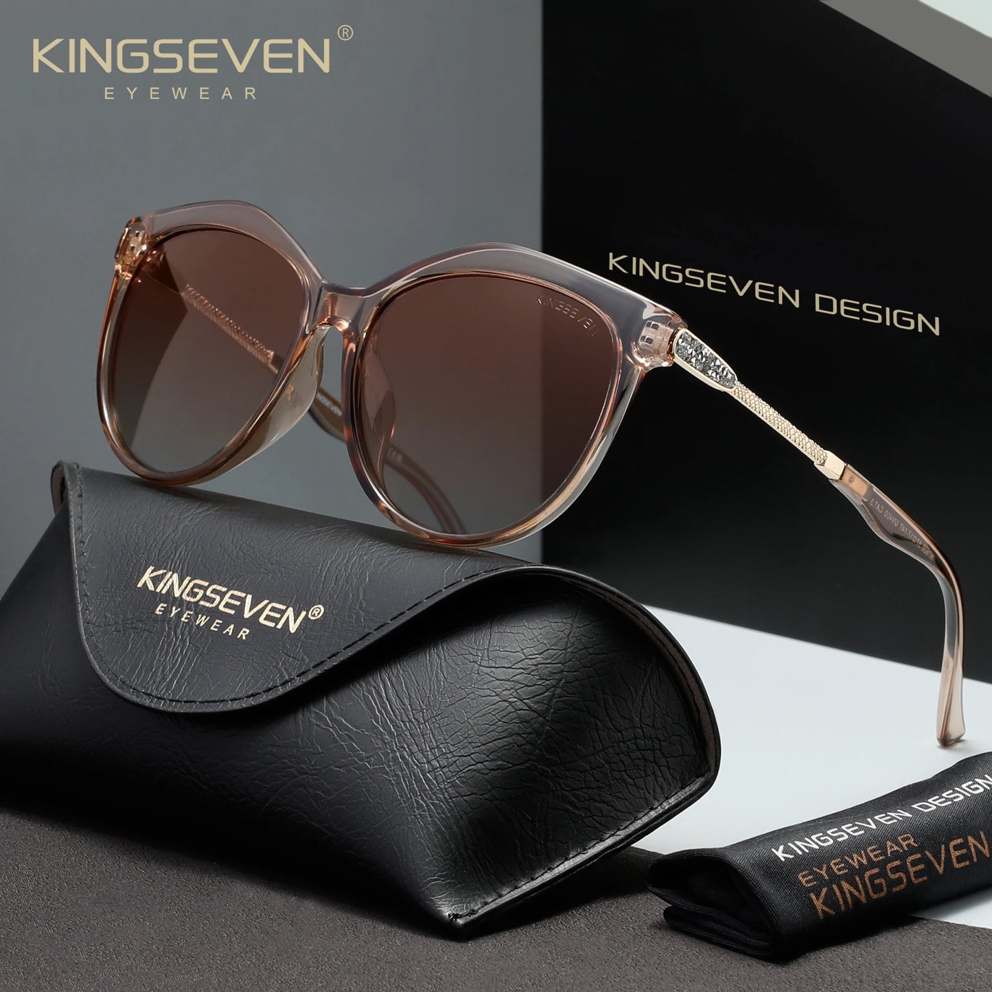 KINGSEVEN Casual Women Sunglasses Driving UV400 Polarized Protective Fashion Glasses Luxury Cat Eye Round Large Eyewear Frames