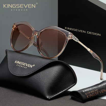 KINGSEVEN Casual Women Sunglasses Driving UV400 Polarized Protective Fashion Glasses Luxury Cat Eye Round Large Eyewear Frames