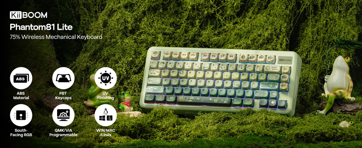 KiiBOOM Phantom81 Lite QMK/VIA 75% Hot-Swap Gasket Wired/BT/2.4GHz Wireless Mechanical Keyboard ABS Case+UV Tech RGB Backlights