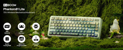 KiiBOOM Phantom81 Lite QMK/VIA 75% Hot-Swap Gasket Wired/BT/2.4GHz Wireless Mechanical Keyboard ABS Case+UV Tech RGB Backlights