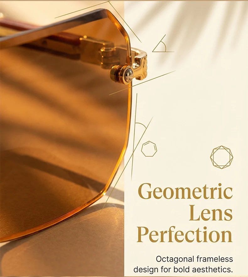Rimless Rectangle Sunglasses Men 2026 Luxury Design Vintage Geometric Square Sun Glasses Male Retro Punk Eyewear Driving Shades