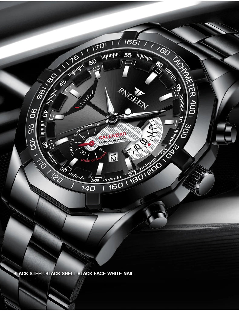 Montre-bracelet à quartz de luxe BINBOND pour homme, lumineuse, étanche, date automatique, en acier inoxydable