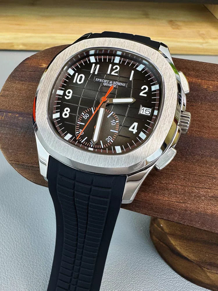 2026 New Specht&Sohne Men's Watches Quartz Watch Top Brand Luxury Chronograph Sport Rubber Luminous 5Bar Waterproof Men's Watch