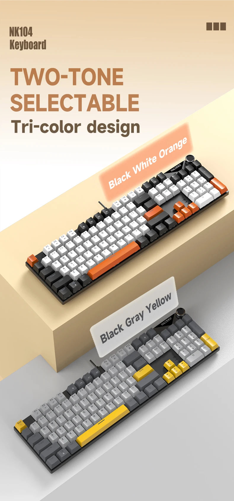 AJAZZ NK104 Mechanical Keyboard Wired dual-injection keycaps 104 Hot-Swapping LED Hybrid Backlight Gamer Keyboard for Laptop PC