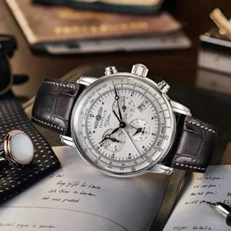Zeppelin Airship Automatic Date Mens Leather Band Fashion Luxury  Business Casual Men Watches Gift Men's Waterproof Watch