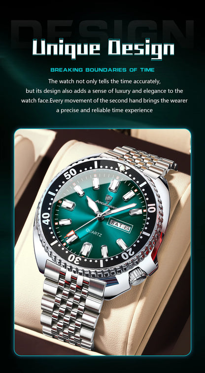 POEDAGAR Luxury Business Men Watch Date Week Waterproof Luminous Man Wristwatch Sport Stainless Steel Quartz Men's Watches Reloj