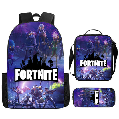Cute Cartoon  3pcs Set School Backpack with Lunch Bag Pencil Case , Large Anime Fortnite Kids School Bags For Boys and Girls