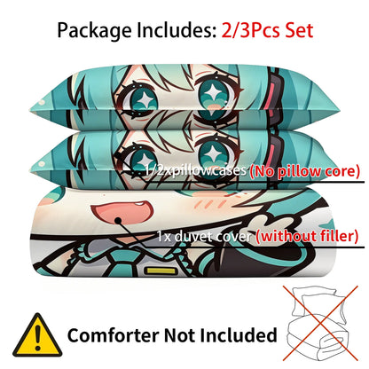 Komplet posteljnine Hatsune Miku v slogu chibi – simpatična anime posteljnina z vzglavniki za igralno sobo, dekoracija za otroško in najstniško spalnico, darilo za oboževalce