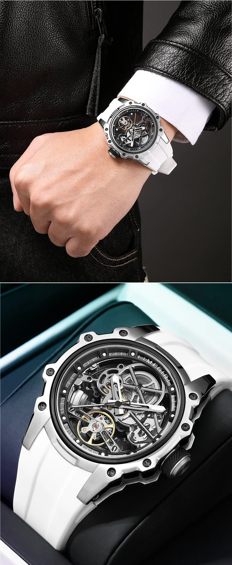 MEGIR Fashion Men's Full Automatic Watches Hollow Out Luminous Sports Mechanical Watch Waterproof Wristwatches Reloj Hombre 2243