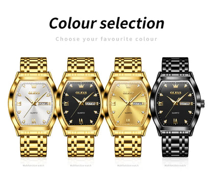 OLEVS Men's Watches Luxury Tonneau Original Top Brand Quartz Watch for Men Waterproof Luminous Week Date Male Wristwatch