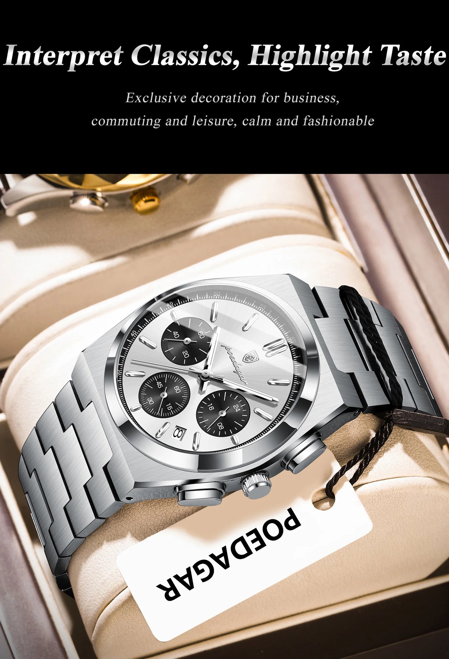 POEDAGAR Luxury Men's Watch Chronograph Date Stainless Steel Casual Man Clock Waterproof Luminous Fashion Quartz Watches For Men