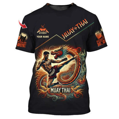Cool ny Muay Thai-grafisk T-shirt til mænd, 3D-print med tiger- og dragemotiv, personlighed, tilpasset navn, T-shirt til sommer, træning og fitness
