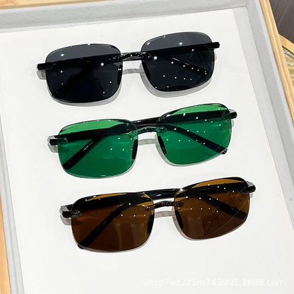 Vintage Sunglasses Rimless Cut Edge Sunglasses Fashion Designer Shades Luxury Brown Green Sunglasses UV400  for Men Women