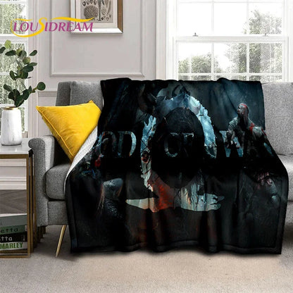 God of War Games Kratos Cartoon Soft Flannel Blanket for Beds Bedroom Sofa Picnic,Throw Blanket for Cover Outdoor Leisure Gift