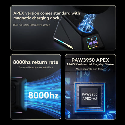 AJAZZ AJ179 APEX Gaming Mouse with Color Screen Dock, Magnetic Charging, 8000Hz High-Frequency /, Tri-Mode (PAW3950) Right-Hande