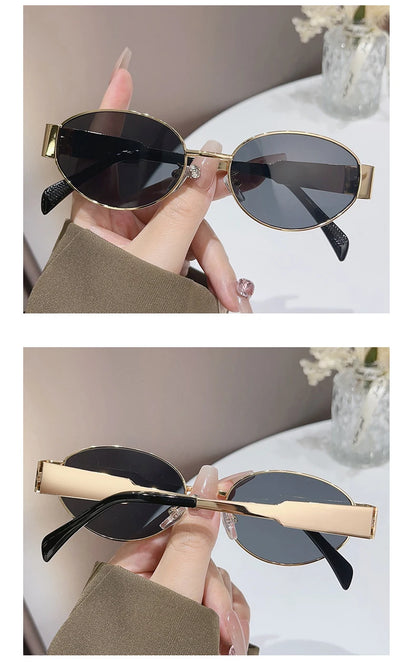 Sexy Small Oval Women's Sunglasses Trendy Luxury Design Metal Frame Shades UV400 Eyewear for Female Classic Vintage Sun Glasses