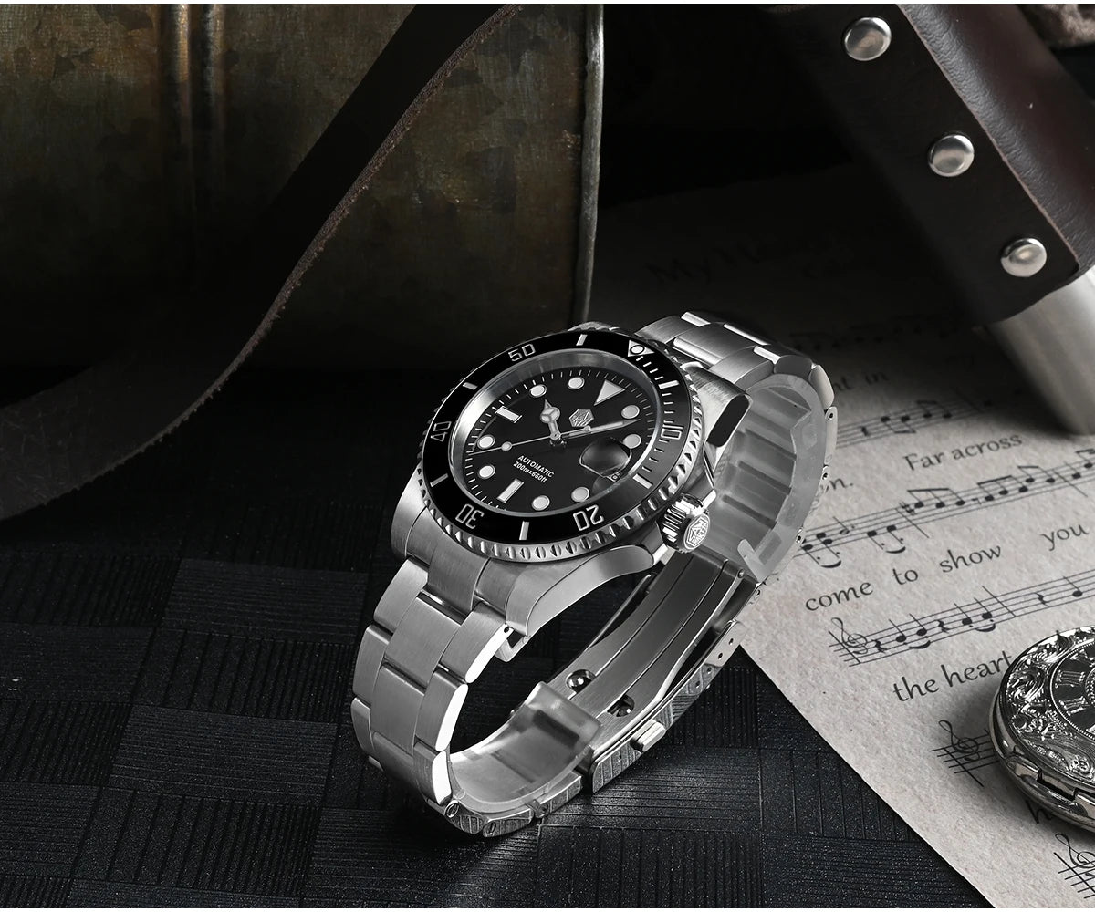 San Martin 40mm Water Ghost PT5000 Automatic Men Diving Watch Business Mechanical Sapphire Waterproof 20Bar Luxury BGW-9 SN0017D