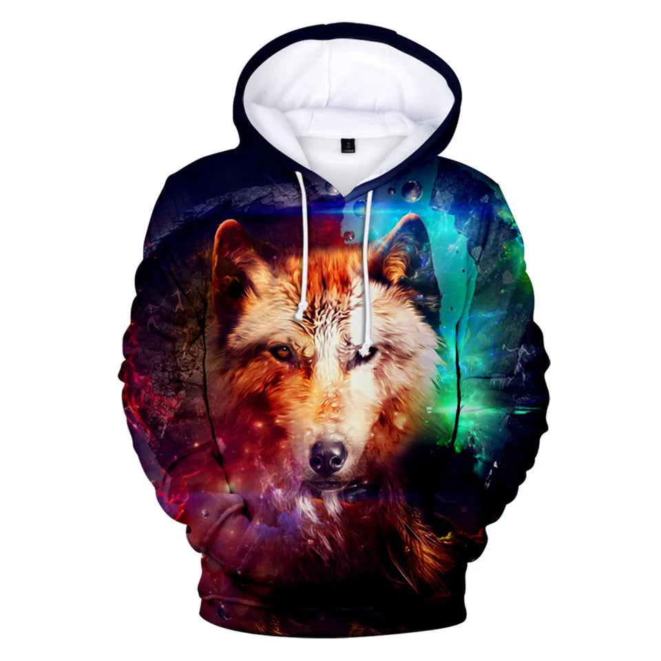 Cool Space Galaxy Wolf Hoodie Hoodies Men Bright Wolf Fashion Handsome Wolf Hoddies Spring Autumn Pullovers Sweatshirts Sweat