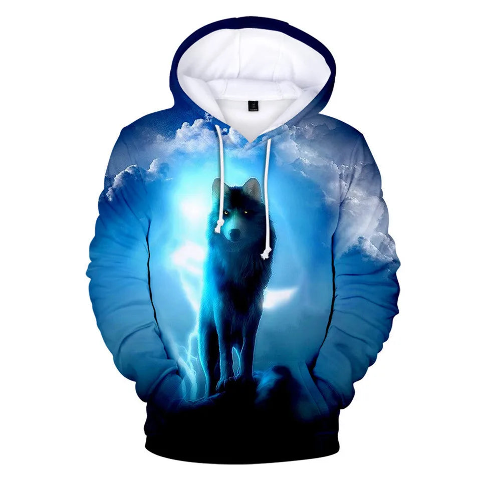 Cool Space Galaxy Wolf Hoodie Hoodies Men Bright Wolf Fashion Handsome Wolf Hoddies Spring Autumn Pullovers Sweatshirts Sweat