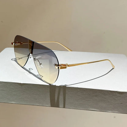 Women's Oversize Rimless One-Piece Shield Sunglasses Fashion Gradient Sun Glasses Alloy Sexy Driving Shades men punk shades